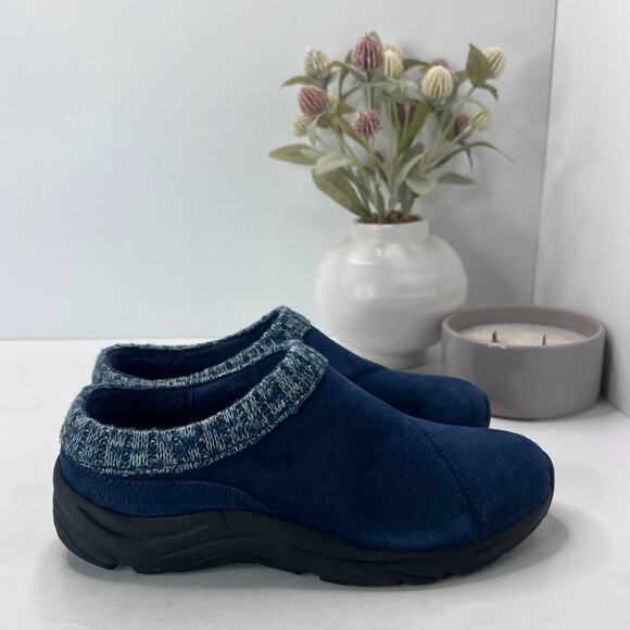 Vionic Arbor Suede Knit Cuff Slip On Clog Blue Women's 6 NWOB Casual Microfleece - Picture 3 of 9